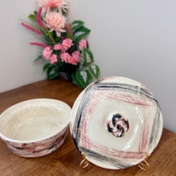 Vintage MCM California Pottery 2-Tiered Stand and Covered Serving Dish – Retro C - Picture 7 of 7